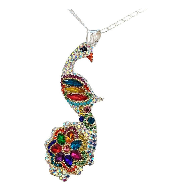 Juego Gigante Completo Artesanal Pavo Real Piedras Plata 925