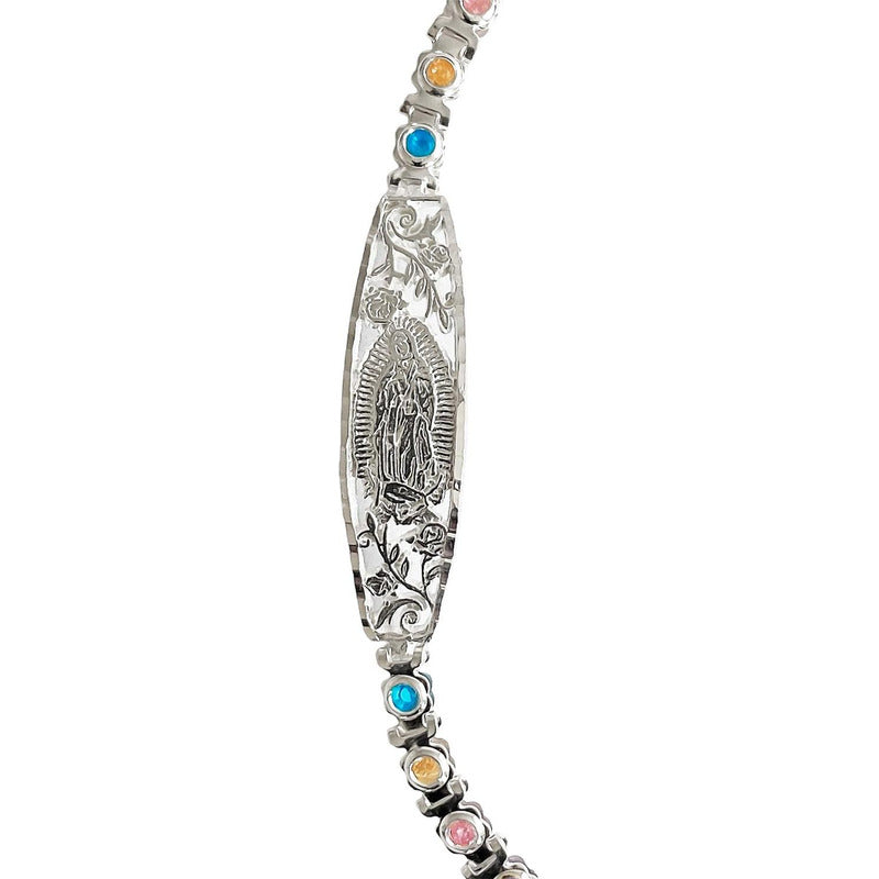 Pulsera Ajustable Placa Virgen Guadalupe Zirconias Plata 925