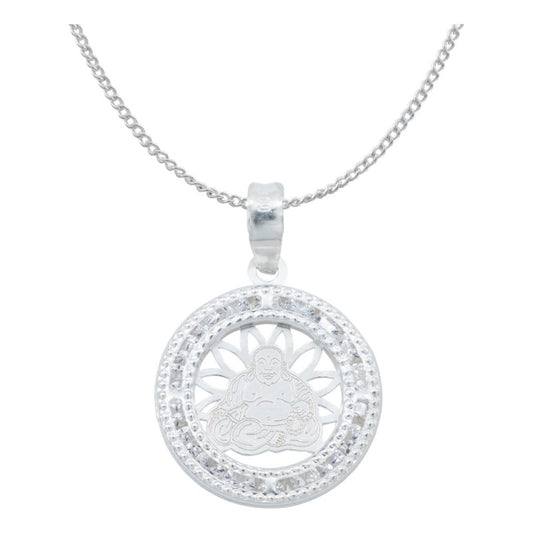 Dije Medalla Laser Buda Zirconias Regalo + Cadena Plata 925 Blanco