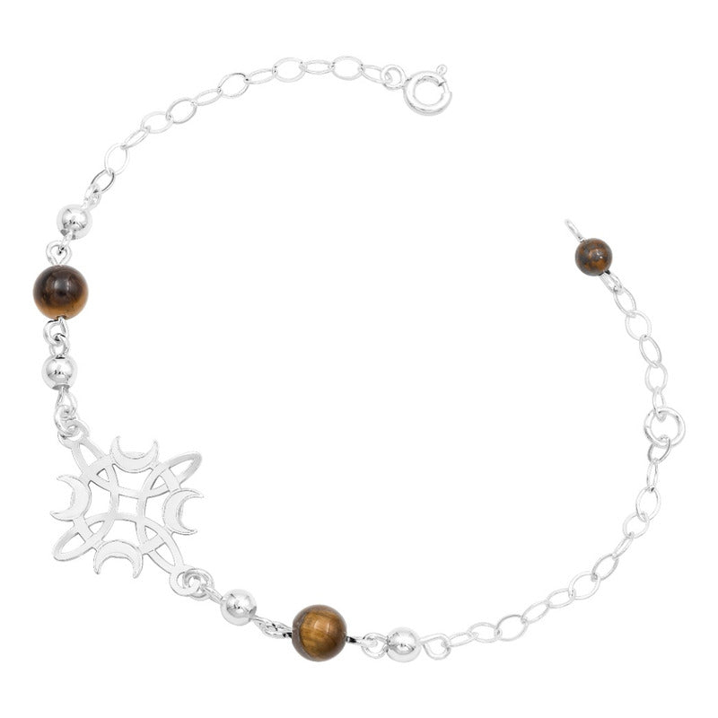 Pulsera Ajustable Nudo De Bruja Fases Lunes Bolas Plata 925 Café 6 Cm 20 Cm