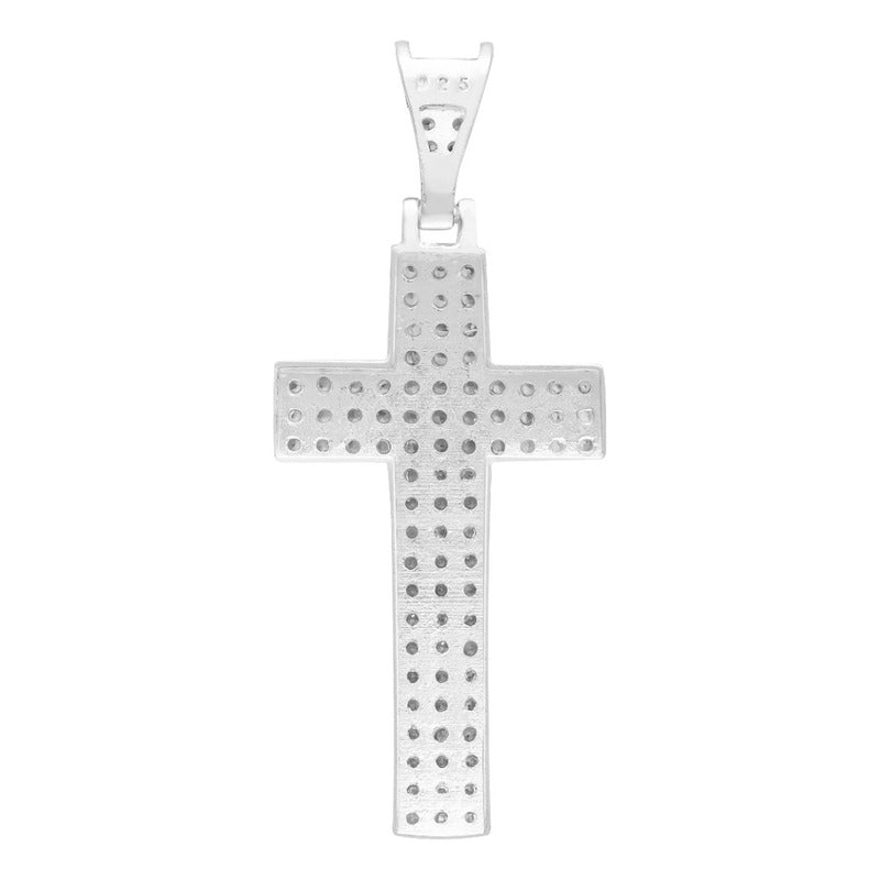 Dije Cruz Grande Zirconias Hombre Regalo Plata 925 5.7 Cm Blanco