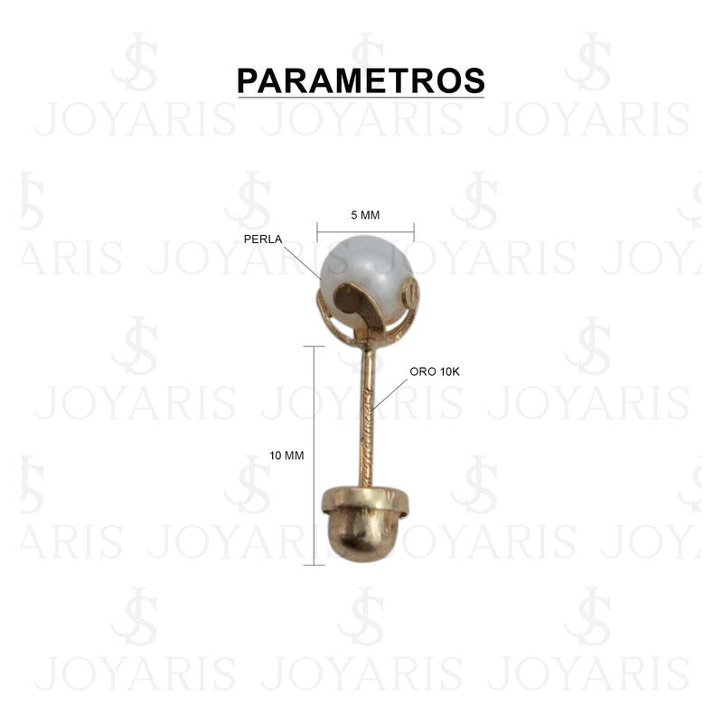 Arete Broquel Bola Perla Natural 5 Mm Mujer Regalo Oro 10k