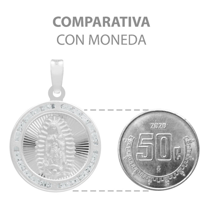 Dije Medalla Virgencita Guadalupe Zirconias Plata 925 1.8 Cm Blanco