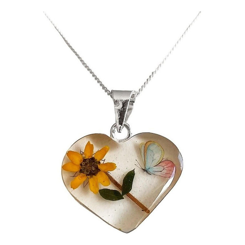 Collar Girasol Encapsulado Regalo Amor Amistad Plata S925