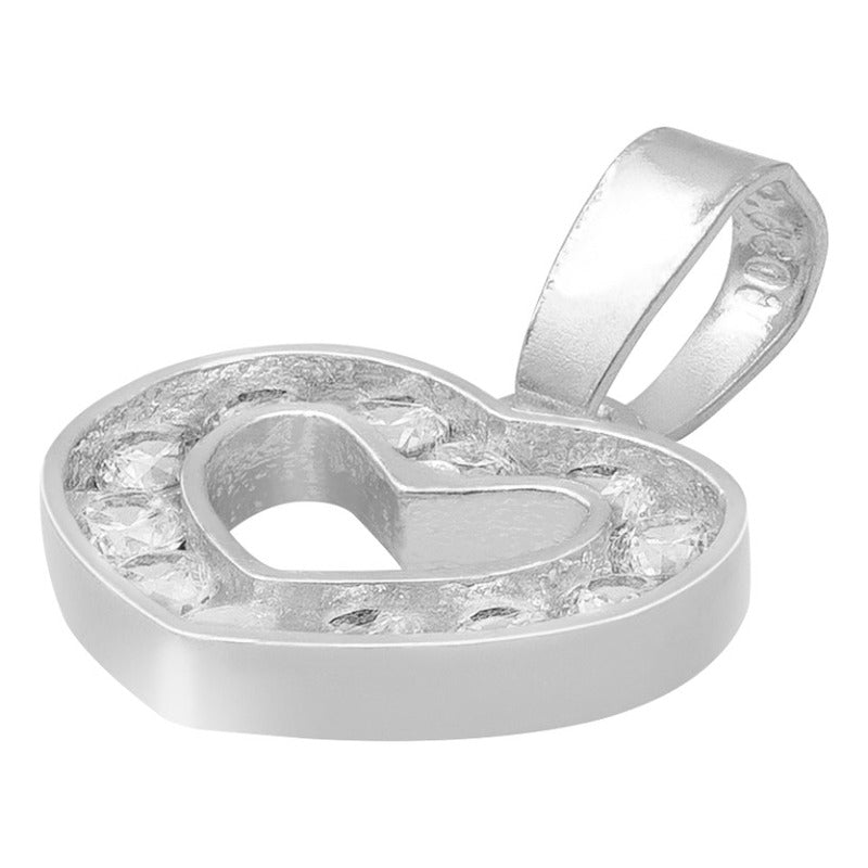 Dije Corazón Zirconia Mujer Amor Regalo Mamá Plata 925 1.7cm