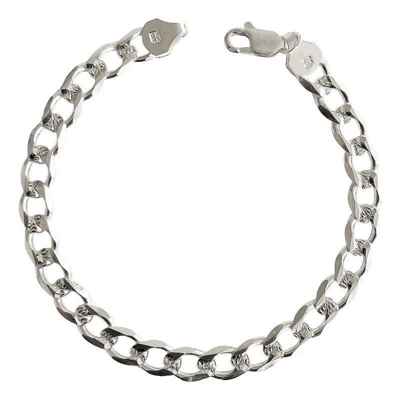 Esclava Hombre Pulsera Cubana Diamantada Plata Ley 925 7 Mm Plateado 7 Cm 21 Cm