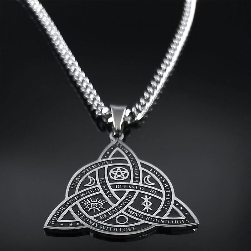 Joyaris Collar Nudo Celta Vikingo Amor Amuleto Bruja Luna Runas De Odin Wicca Hombre Mujer Triqueta En Acero Inoxidable Protección Esotérico Irlandés Brujería 1 Pieza