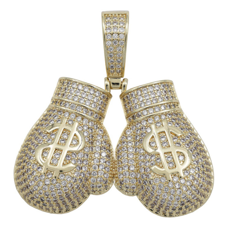 Dije Hombre Guantes Box Dinero + Cadena Regalo Chapa Oro 14k