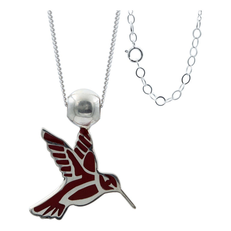Collar Ajustable Colibri Esmaltado Mujer Regalo Plata 925