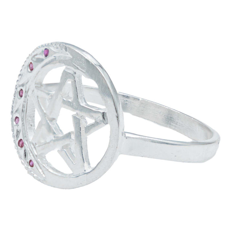 Anillo Diamantado Pentagrama Luna Zirconias Plata Ley 925