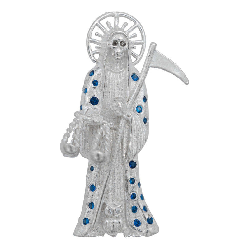 Dije Santa Muerte Guadaña Asa Lisa Zirconia Plata 925 5.8 Cm
