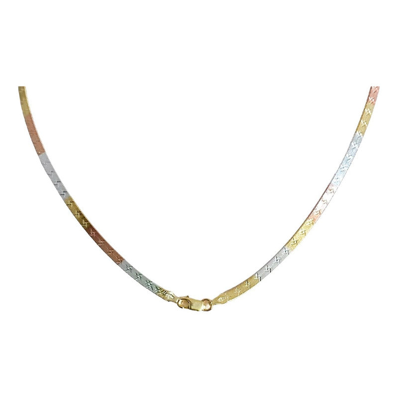 Cadena Y Brazalete Cola De Serpiente Tricolor Plata Ley 925