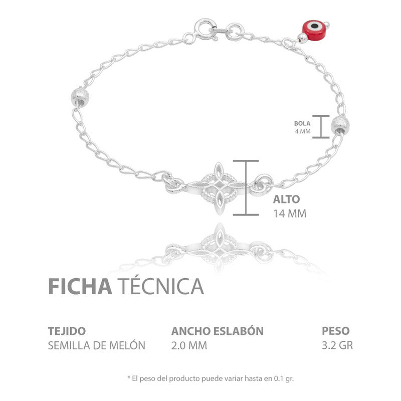 Pulsera Nudo De Bruja Bola Azucarada Ojo Turco Plata 925 Rojo 18 Cm