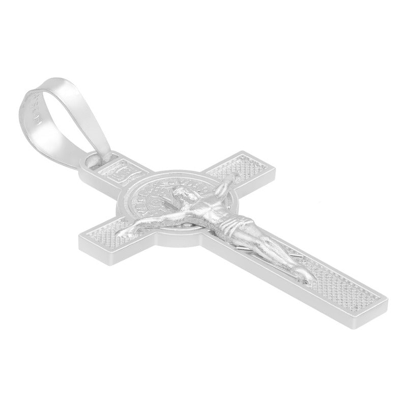 Dije Doble Vista Cruz Cristo San Benito Jesus Plata 925 Plateado