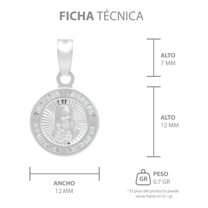 Dije Mini Medalla Bautizo Sagrado Corazón Plata 925 1.2 Cm Blanco