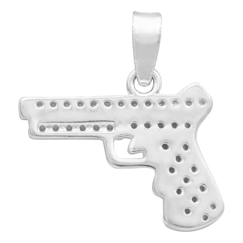 Dije Chico Pistola Glock Revolver Hombre Zirconias Plata 925 Blanco