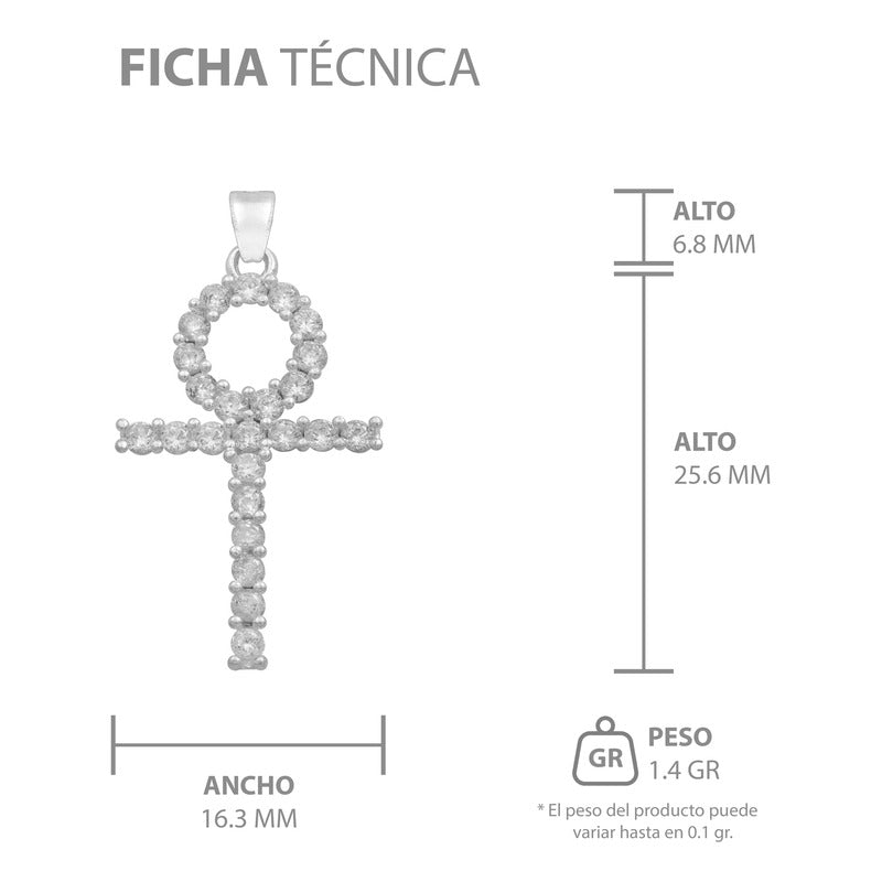 Dije Cruz Egipcia Zirconias Hombre Mujer Plata Ley 925 3.3cm Blanco