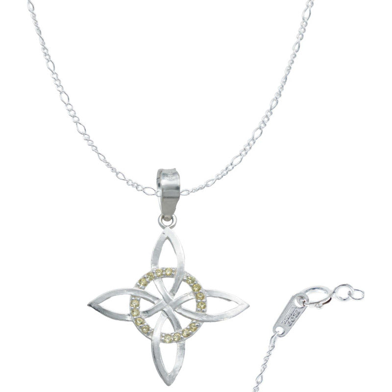 Collar Nudo De Bruja Celta Plano Zirconias Plata Ley S925
