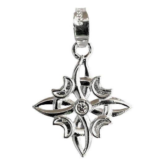 Dije Nudo De Bruja Fases Lunares Zirconia Plata Pura Ley 925 Blanco