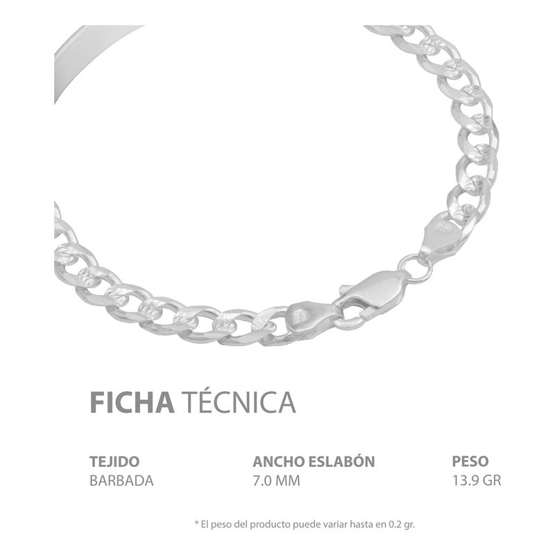 Esclava Placa Gruesa Cubana Diamantada Hombre Plata 925 7 Mm
