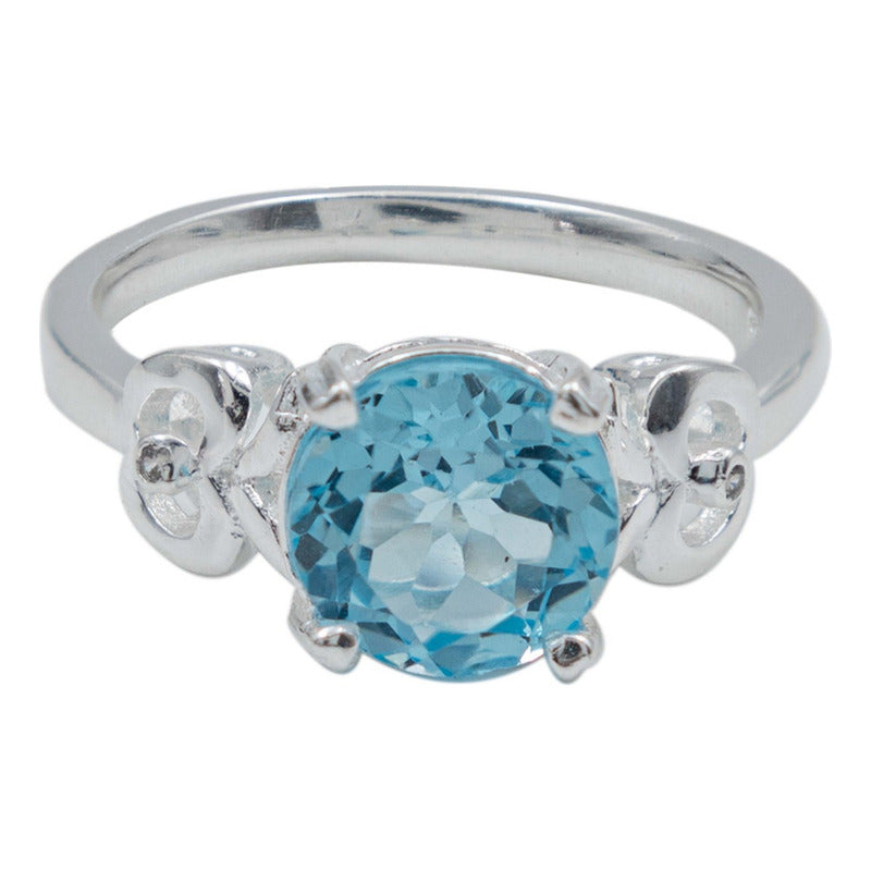 Anillo Promesa Compromis Plata Fina 925 Topacio Certificado Azul 5.5