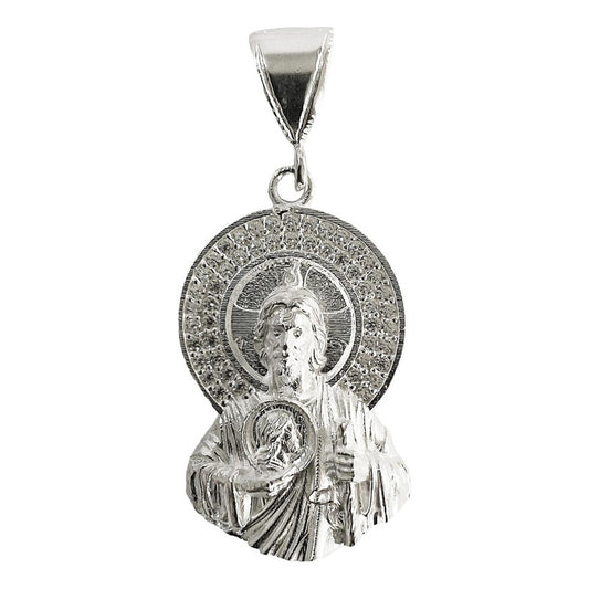 Dije Medalla Torso San Judas Tadeo Zirconias Plata 925 5 Cm - Blanco