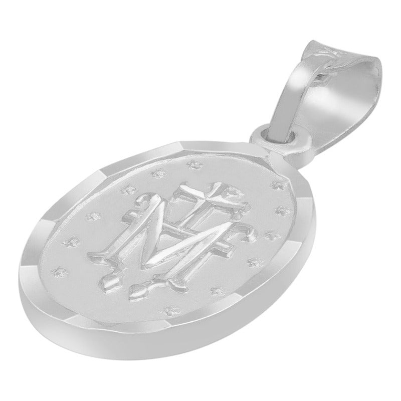 Dije Mate Doble Vista Diamantada Virgen Milagrosa Plata 925