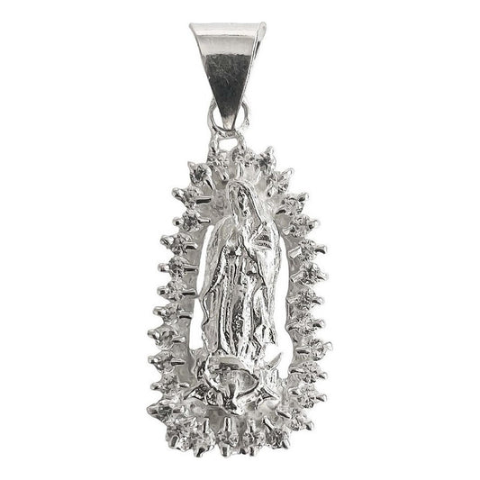 Dije Chico Virgen De Guadalupe Con Zirconias Plata Ley 925 Blanco