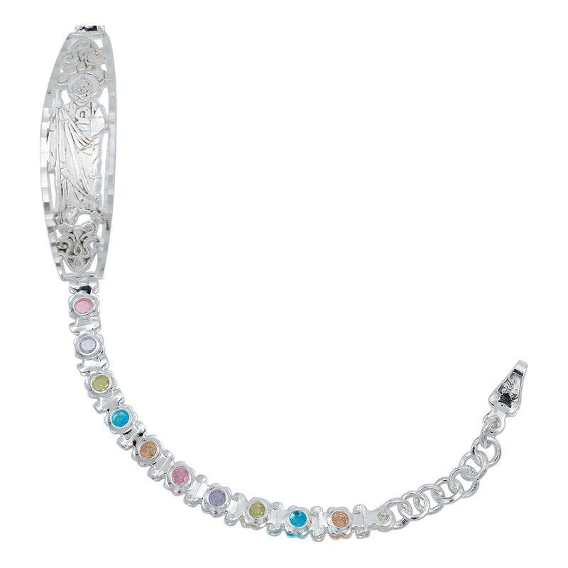 Pulsera Ajustable Dama Placa San Judas Grabado Plata Ley 925