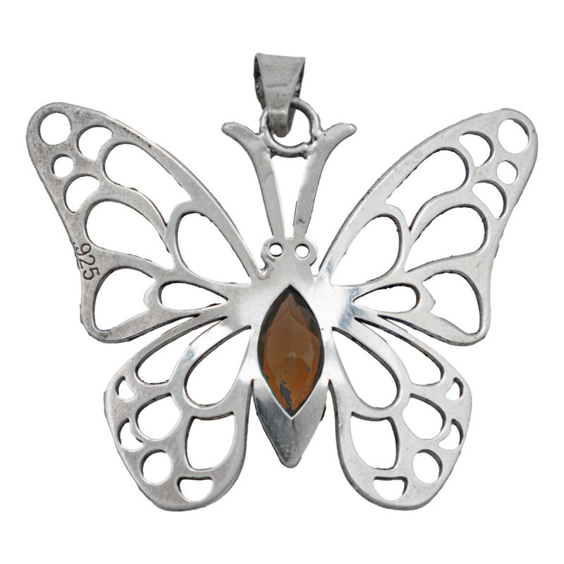 Dije Mariposa Grande Zirconia Con Cadena Reglo Plata 925