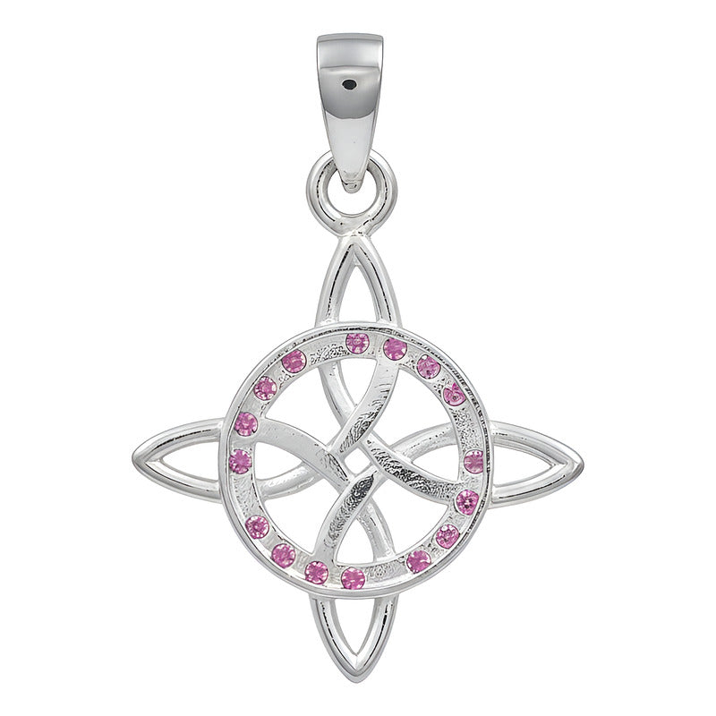 Dije Nudo De Bruja Celta Con Zirconias En Plata Solida 925 Rosa Alto/ancho 3.3 Cm X 2.3 Cm