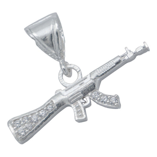 Dije Rifle Chico Carabina Zirconias Belico Plata 925 Blanco