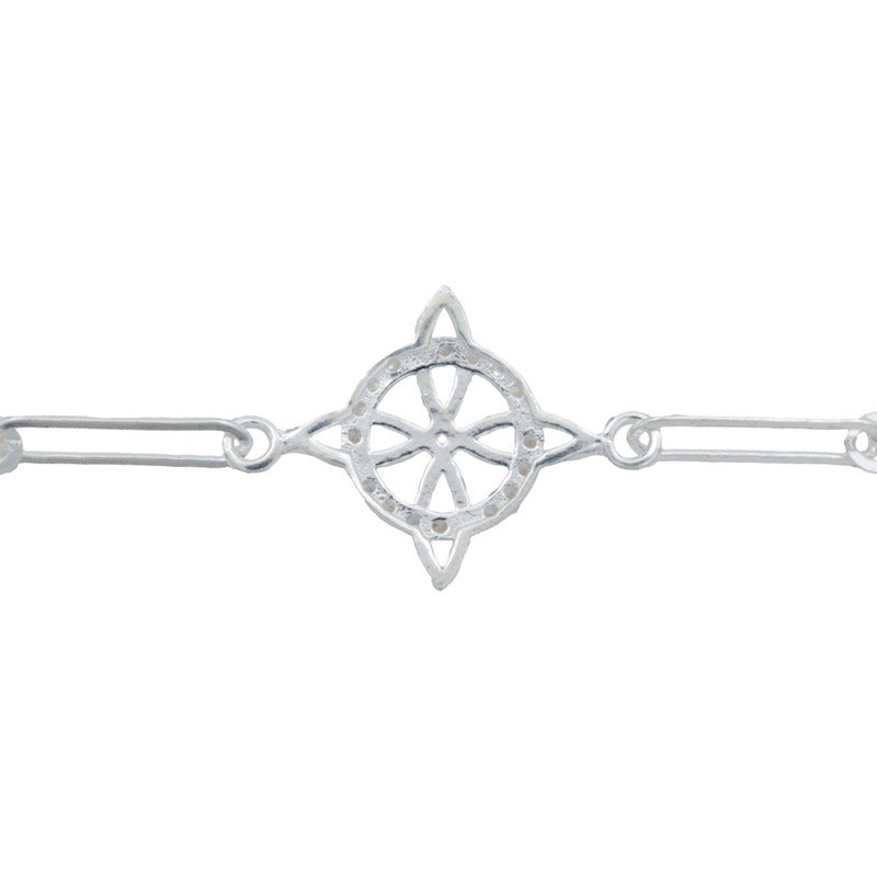Pulsera Nudo Bruja Zirconias Eslabón Grande Plata Italy 925