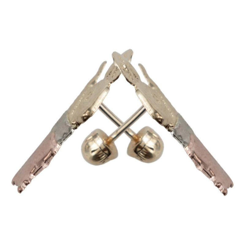 Arete Broquel Chico San Judas Florentino 3 Metales Oro 10k