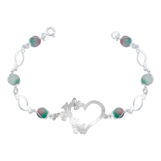 Pulsera Corazón Mariposas Piedra Natural Cuarzo Plata 925
