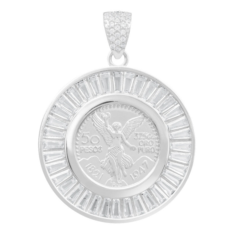 Dije Medalla Angel Centenario Bisel Zirconias Plata 925 Blanco