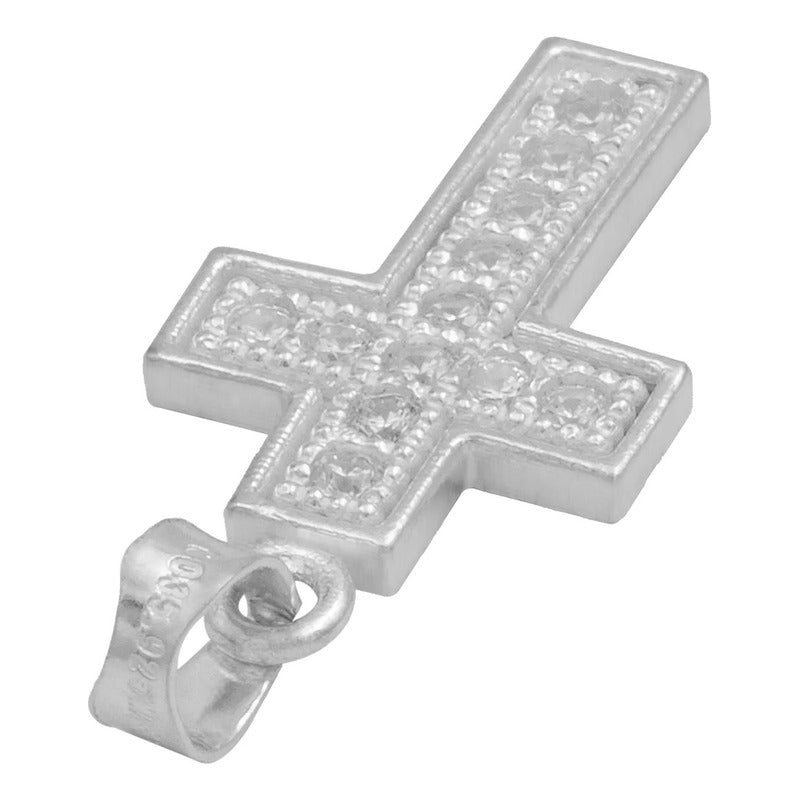 Dije Cruz Borde Diamantada Zirconia Unisex Plata S925 2.6 Cm Blanco
