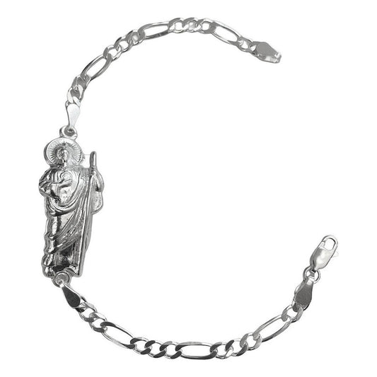 Pulsera San Judas Tadeo Liso Esclava Plata Solida Ley 925