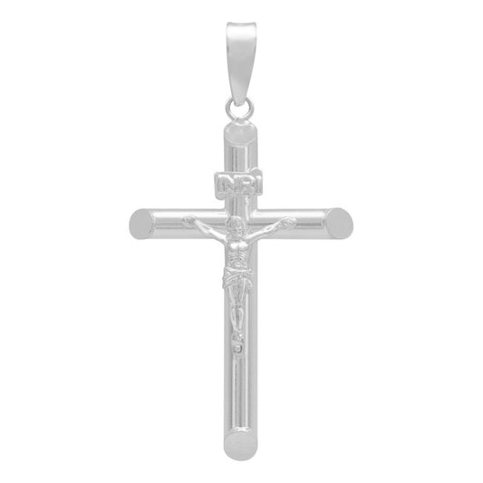 Dije Cruz Tubo Tubular Lisa Cristo Hombre Plata 925 5 Cm Plateado