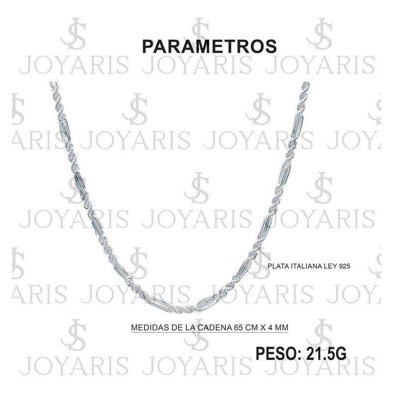 Cadena Torsal Figaro Hombre Plata Italiana 925 65 Cm X 4 Mm