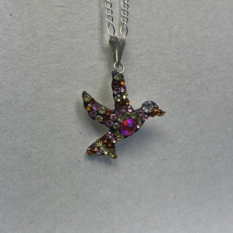 Dijes Colibrí Zirconias Plata Solida 925 + Cadena Plata 925
