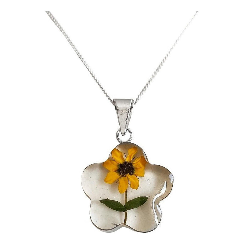 Collar Girasol Encapsulado Regalo Amor Amistad Plata S925