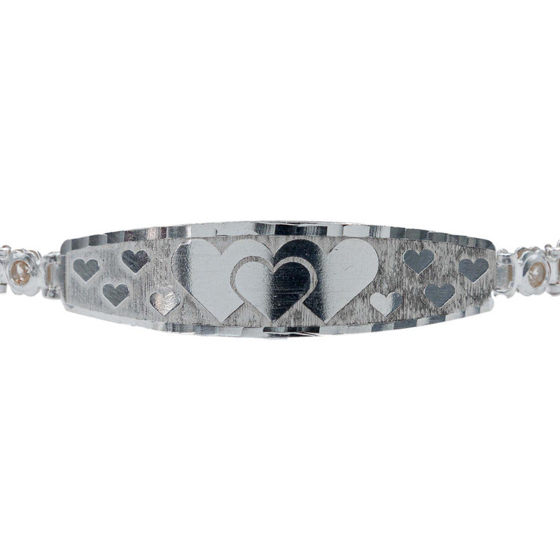 Pulsera Ajustable Zirconias Placa Corazón Amor Plata 925