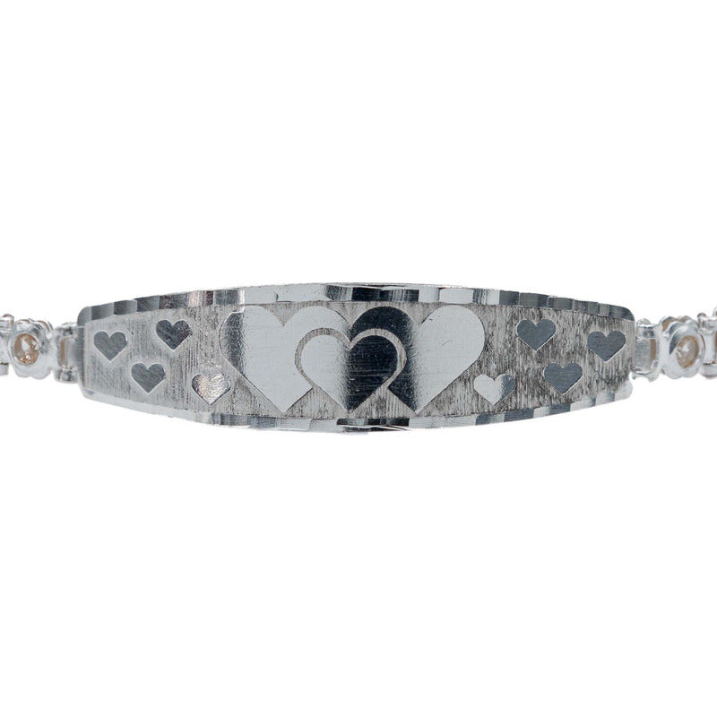 Pulsera Ajustable Zirconias Placa Corazón Amor Plata 925