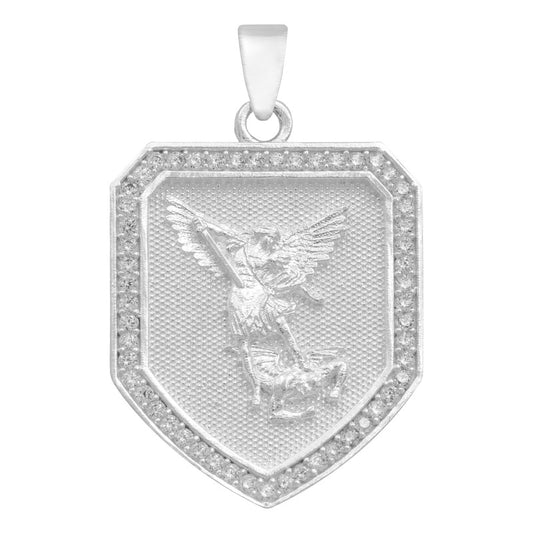 Dije Escudo San Miguel Protección Zirconias Plata Ley 925 Plateado