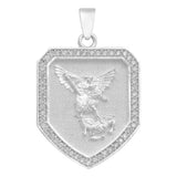 Dije Escudo San Miguel Protección Zirconias Plata Ley 925
