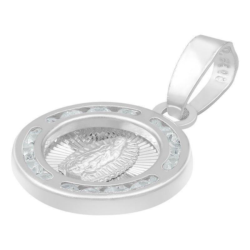 Dije Mini Medalla Bautizo Virgen Guadalupe Plata 925 1.2 Cm Blanco