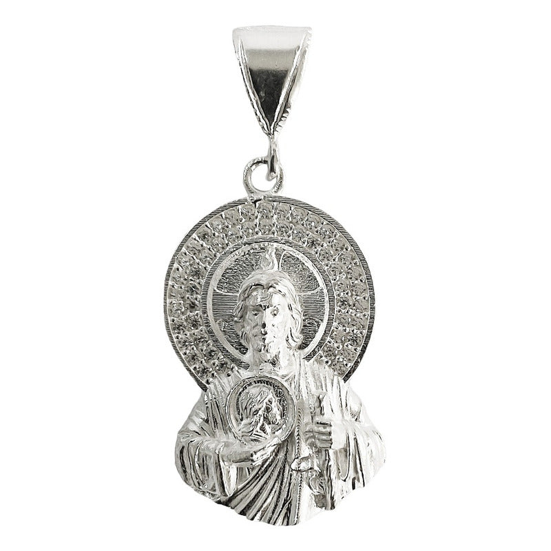 Dije Medalla Torso San Judas Tadeo Zirconias Plata S925 4 Cm