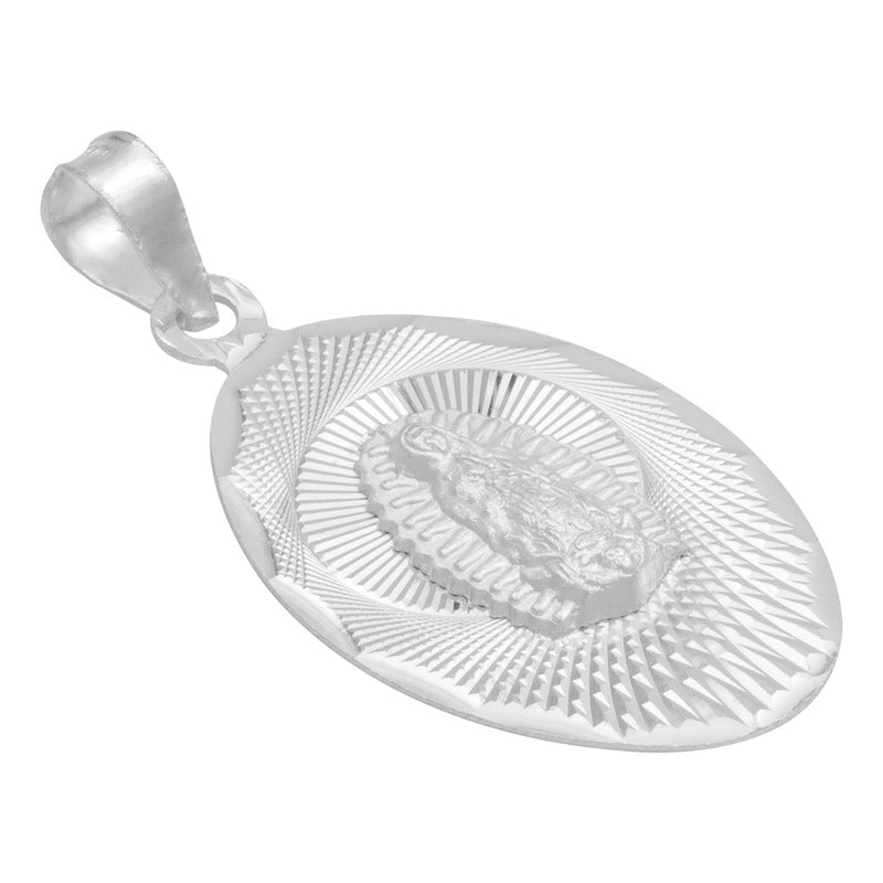 Dije Ovalada Diamantada Virgen Guadalupe Plata 925 1.7 Cm