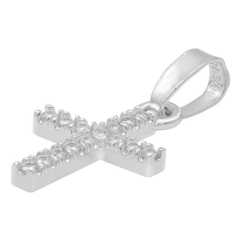 Mini Dije Cruz Pequeña Zirconia Niños Regalo Plata 925 2.2cm